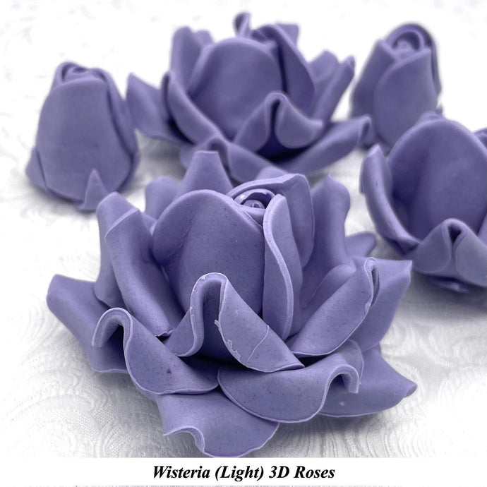 Non-wired Large 3D Light Violet Wisteria Sugar Roses 20mm to 65mm