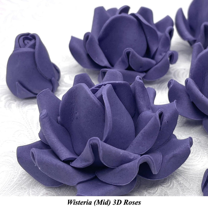 Non-wired Large 3D Mid Violet Wisteria Sugar Roses 20mm to 65mm