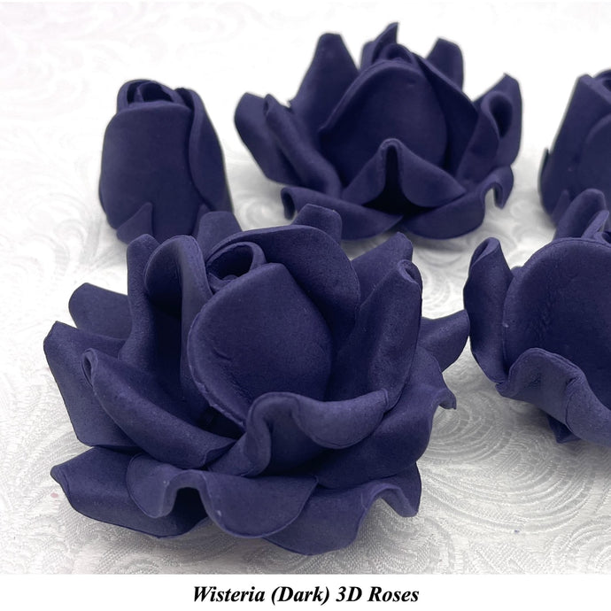 Non-wired Large 3D Dark Violet Wisteria Sugar Roses 20mm to 65mm