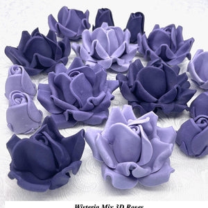 Non-wired Large 3D Violet Wisteria Mix Sugar Roses 20mm to 65mm
