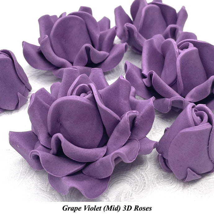 Non-wired Large 3D Mid Grape Violet Sugar Roses 20mm to 65mm