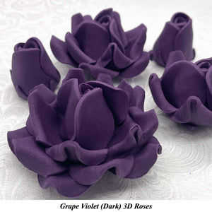Non-wired Large 3D Dark Grape Violet Sugar Roses 20mm to 65mm
