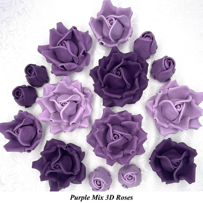 Non-wired Large 3D Grape Violet Mix Sugar Roses 20mm to 65mm
