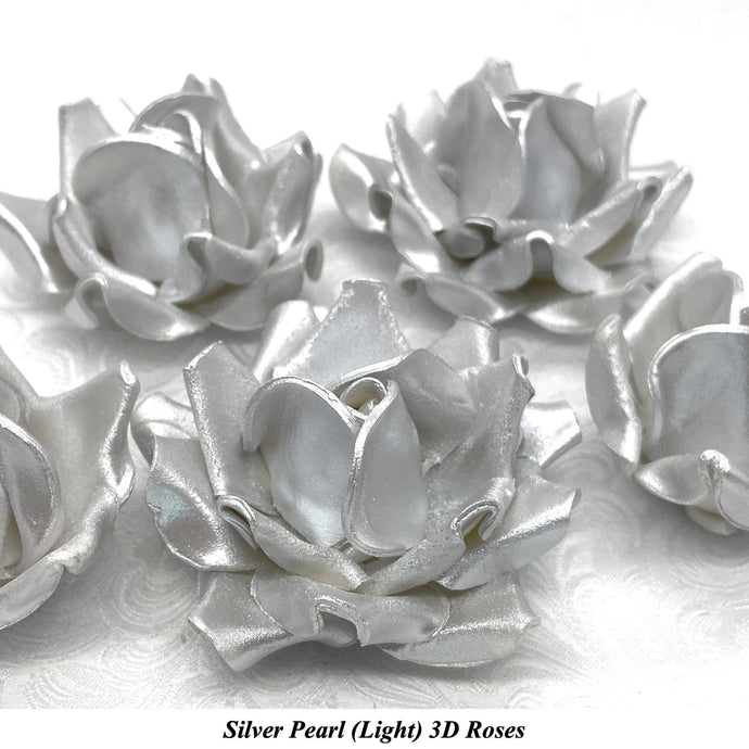 Non-Wired Large 3D Light Silver Pearl Sugar Roses Standard Petal 45mm to 65mm