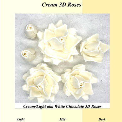 Non-wired Large 3D Cream Set of 3 Sugar Roses in Light, Medium & Dark Shades 4 Sizes