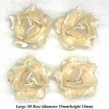 Non-Wired Large 3D Pastel Gold Pearl Sugar Roses Standard Petal 55mm