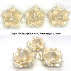 Non-Wired Large 3D Pastel Gold Pearl Sugar Roses Standard Petal 55mm