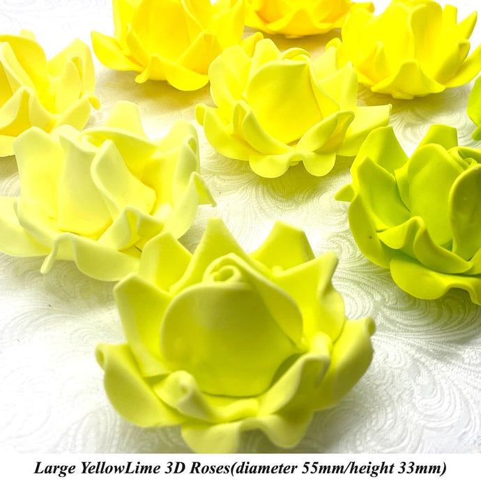 Non-Wired Large 3D Yellow/Lime Sugar Roses Standard Petal 55mm 3 SHADES
