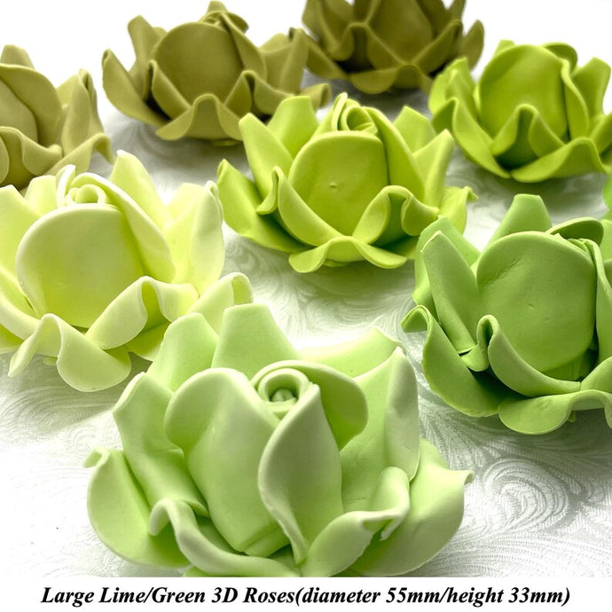 Non-Wired Large 3D Lime/Green Sugar Roses Standard Petal 55mm 3 SHADES