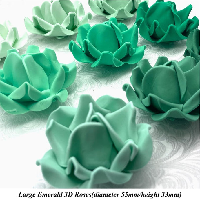 Non-Wired Large 3D Emerald Green Sugar Roses Standard Petal 55mm 3 SHADES