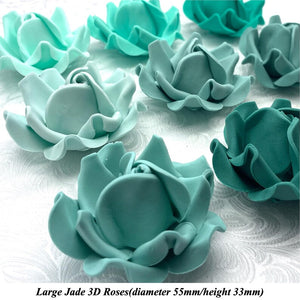 Non-Wired Large 3D Jade Green Sugar Roses Standard Petal 55mm 3 SHADES