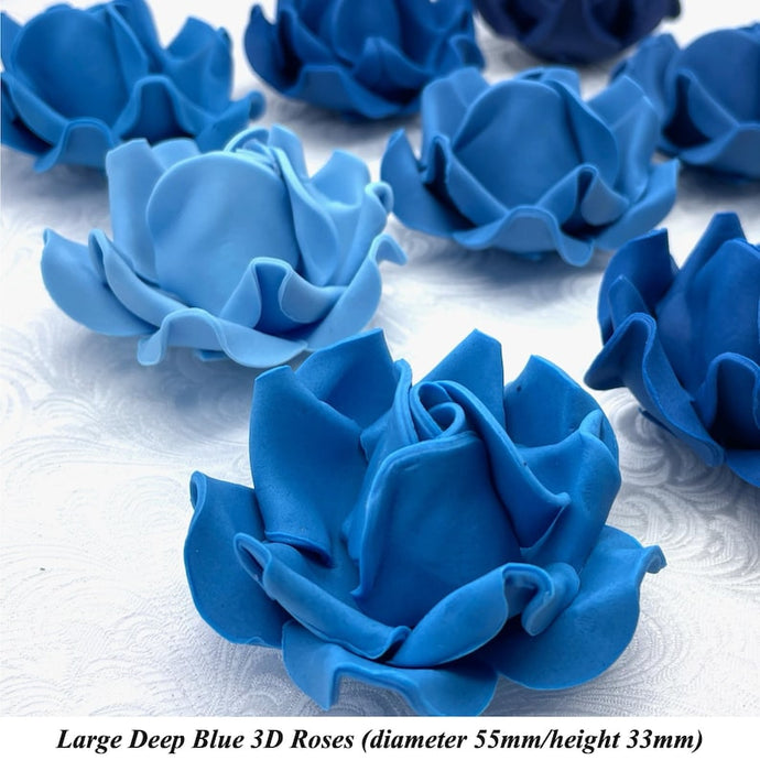 Non-Wired Large Deep Blue Sugar Roses Standard Petal 55mm 3 SHADES
