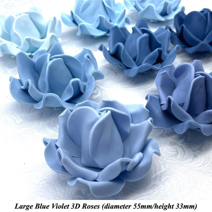 Non-Wired Large 3D Blue Violet Sugar Roses Standard Petal 55mm 3 SHADES