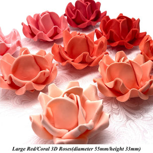 Non-Wired Large 3D Coral Sugar Roses Standard Petal 55mm 3 SHADES