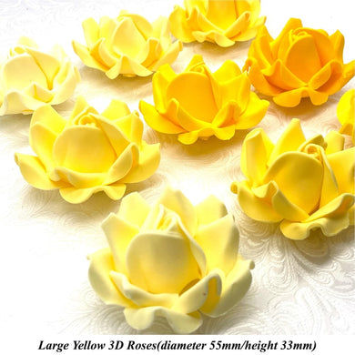 Non-Wired Large 3D Yellow Sugar Roses Standard Petal 55mm 3 SHADES