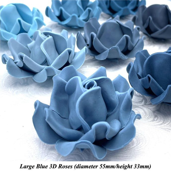 Non-Wired Large 3D Blue Sugar Roses Standard Petal 55mm 3 SHADES