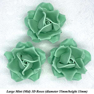 Non-Wired 4 Sizes 3D Mint Green Sugar Roses Standard Petal 20mm-65mm
