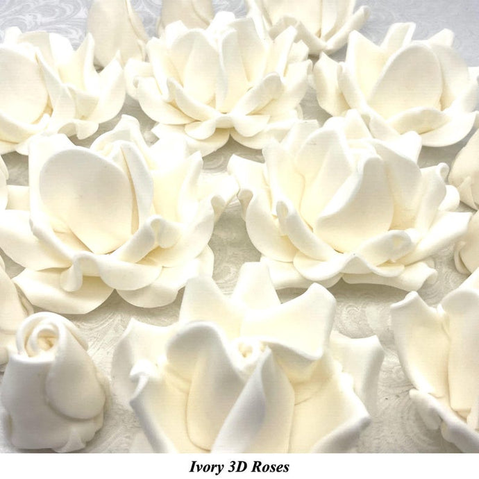Non-Wired 4 Sizes 3D Ivory Sugar Roses Standard Petal 20mm-65mm