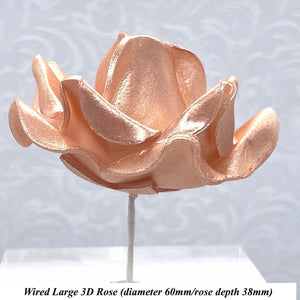 Wired 3D Pale Rose Gold Sugar Roses Standard Petal 4 Sizes 25mm-70mm