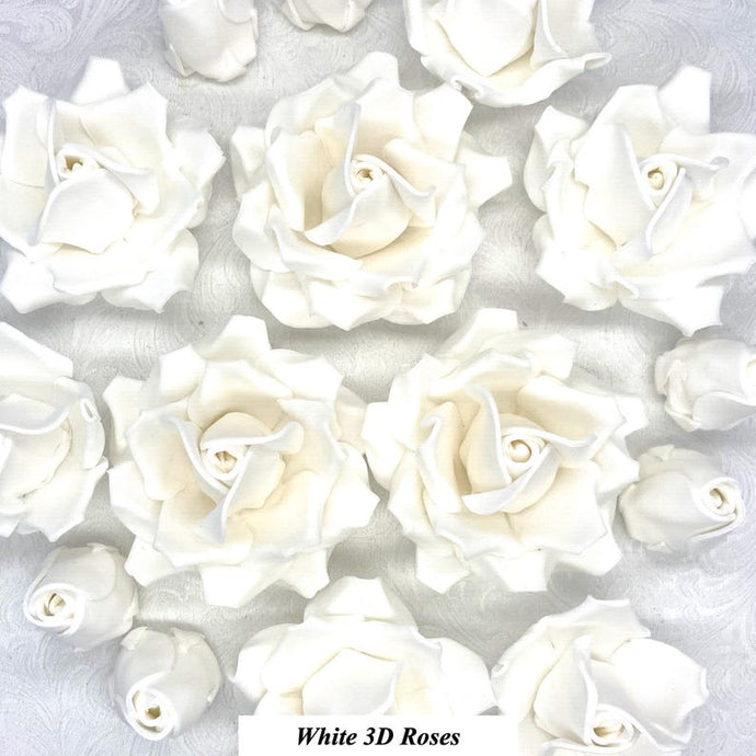 Non-Wired 4 Sizes 3D White Sugar Roses Standard Petal 20mm-65mm