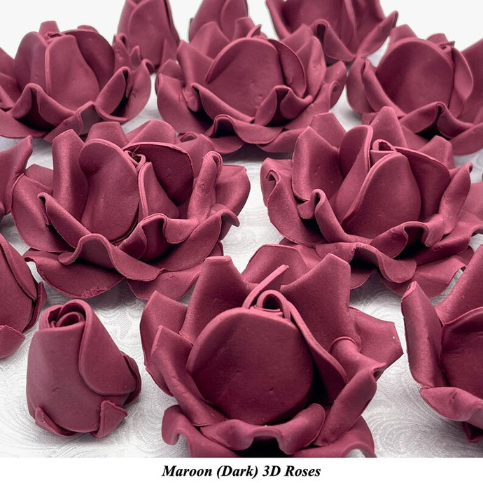 Non-Wired 4 Sizes 3D Maroon Sugar Roses Standard Petal 20mm-65mm