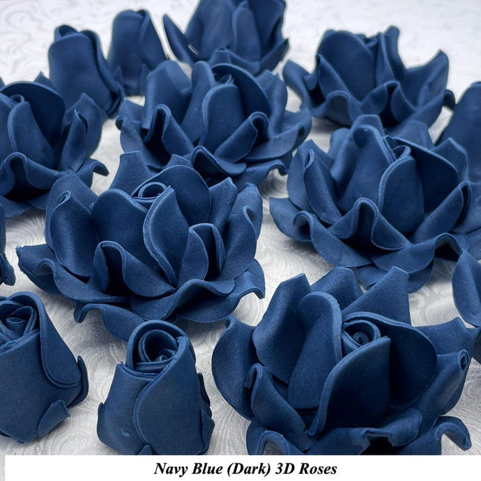 Non-Wired 4 Sizes Navy Blue 3D Sugar Roses Standard Petal 20mm-65mm