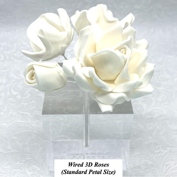 Wired 3D Ivory Sugar Roses Standard Petal 4 Sizes 25mm-70mm