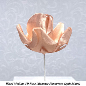 Wired 3D Pale Rose Gold Sugar Roses Standard Petal 4 Sizes 25mm-70mm