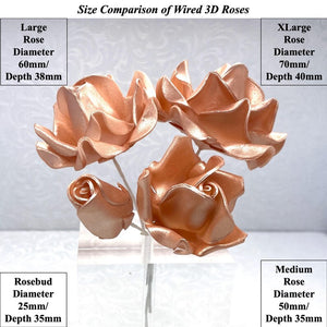 Wired 3D Pale Rose Gold Sugar Roses Standard Petal 4 Sizes 25mm-70mm