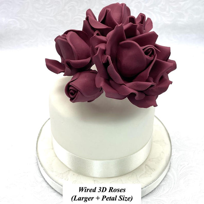 Wired 3D Maroon Sugar Roses Larger Petal +size 4 Sizes 28mm to 80mm