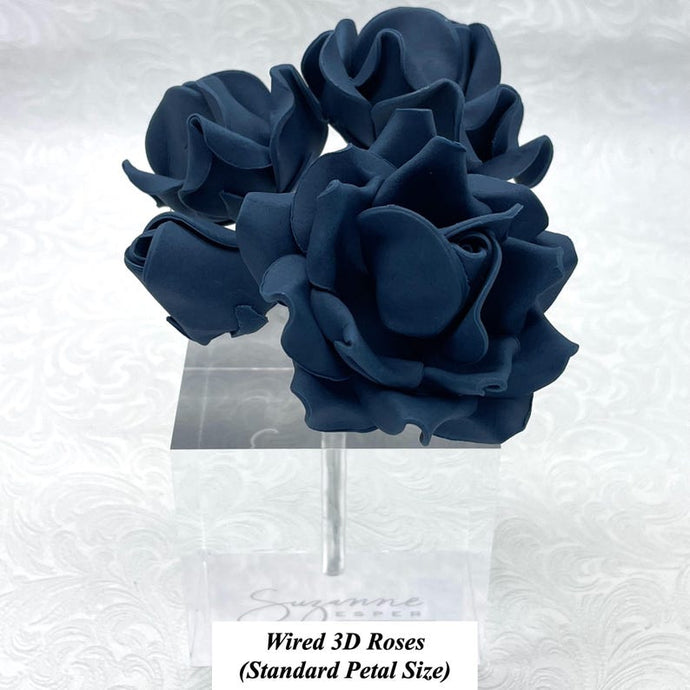 Wired 3D Navy Blue Sugar Roses Standard Petal 4 Sizes 25mm-70mm