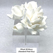 Wired 3D White Sugar Roses Standard Petal 4 Sizes 25mm-70mm