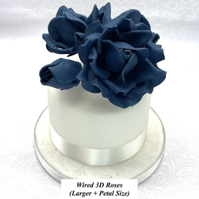 Wired 3D Navy Blue Sugar Roses Larger Petal +size 4 Sizes 28mm to 80mm