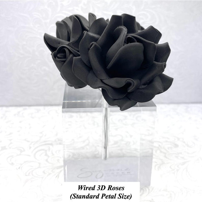 Wired 3D Matt Black Charcoal Sugar Roses Standard Petal 4 Sizes 25mm-70mm