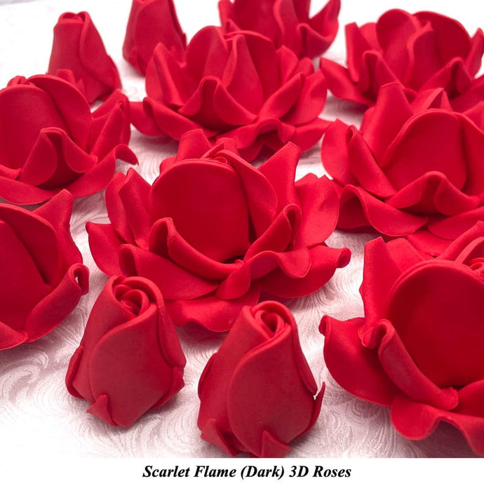 Non-Wired 4 Sizes 3D Scarlet Red Sugar Roses Standard Petal 20mm-65mm