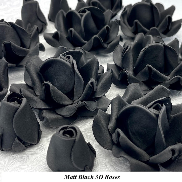 Non-Wired 4 Sizes 3D Matt Black Sugar Roses Standard Petal 20mm-65mm
