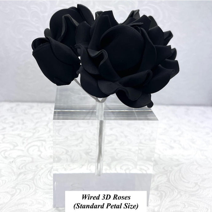 Wired 3D Jet Black Sugar Roses Standard Petal 4 Sizes 25mm-70mm