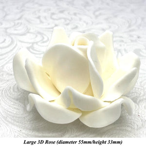 Non-Wired 4 Sizes 3D White Chocolate Sugar Roses Standard Petal 20mm-65mm
