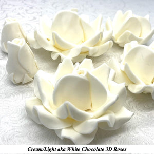 Non-Wired 4 Sizes 3D White Chocolate Sugar Roses Standard Petal 20mm-65mm