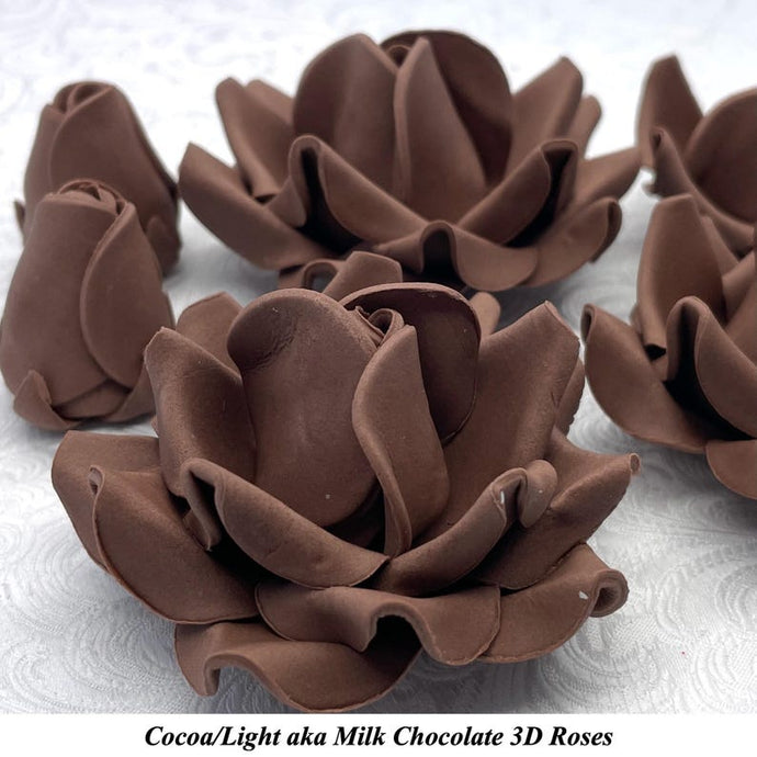 Non-Wired 4 Sizes 3D Milk Chocolate Brown Sugar Roses Standard Petal 20mm-65mm