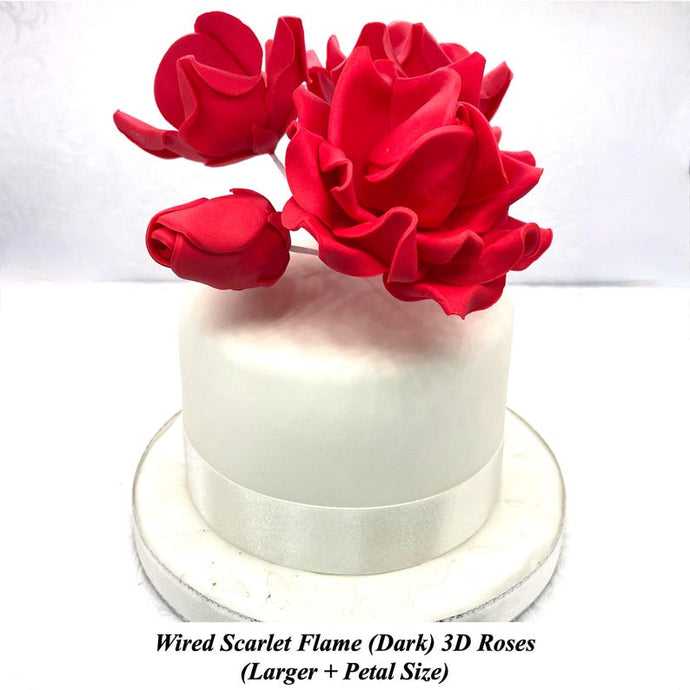 Wired 3D Bright Red Sugar Roses Larger Petal +size 4 Sizes 28mm to 80mm
