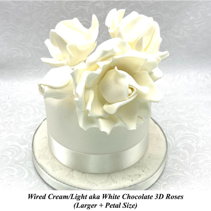 Wired 3D Light Cream Sugar Roses Larger Petal +size 4 Sizes 28mm to 80mm