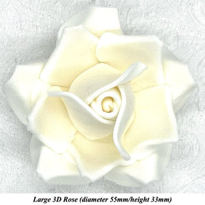 Non-Wired 4 Sizes 3D White Chocolate Sugar Roses Standard Petal 20mm-65mm