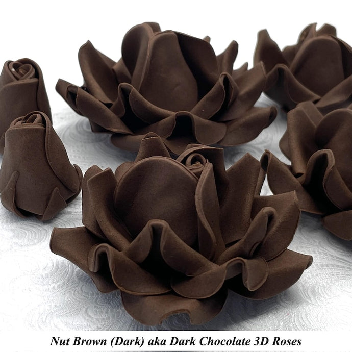 Non-Wired 4 Sizes 3D Dark Chocolate Brown Sugar Roses Standard Petal 20mm-65mm