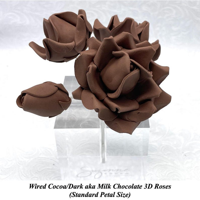 Wired 3D Milk Chocolate Sugar Roses Standard Petal 4 Sizes 25mm-70mm