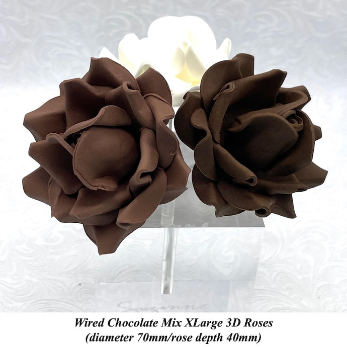 Wired 3D Dark Milk White Chocolate Mix Sugar Roses Standard Petal 4 Sizes 25mm-70mm
