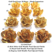 Comparison of Royal Gold Regency Gold Rich Yellow Gold and Gold Pearl handmade 3D rose cake decorations