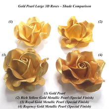 Comparison of Royal Gold Regency Gold Rich Yellow Gold and Gold Pearl handmade 3D rose cake decorations