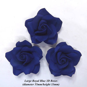Handmade 3D Royal Blue sugar roses for cake decorating