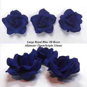 Handmade 3D Royal Blue sugar roses for cake decorating